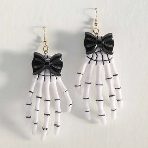 skeleton hand earrings - with black bow - Creepy and Cute